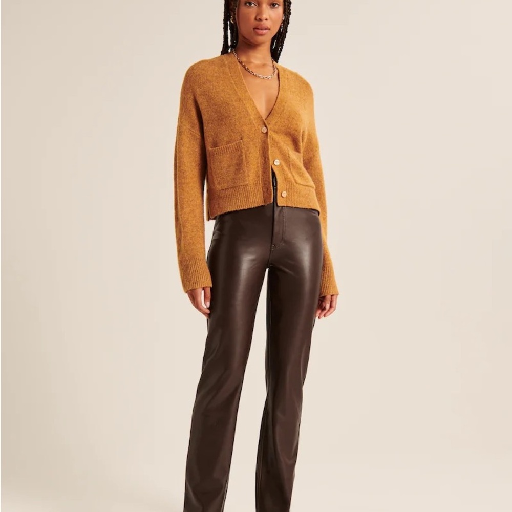 NWOT Abercrombie Brown Leather Straight Leg Pants